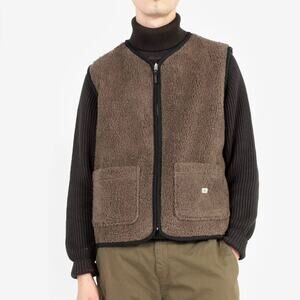 Knickerbocker Reverse Zip Brown Pile Fleece Black Chore Pocket Vest S NEW Nylon